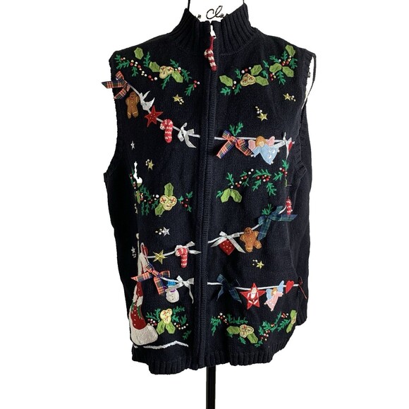 Vintage Planet & Company Woman 1X Christmas Sweater Vest Full Zip Santa - Picture 2 of 16